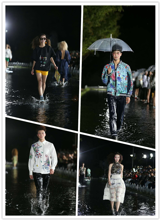 首尔镜池上演“雨中曲”模特秀引围观